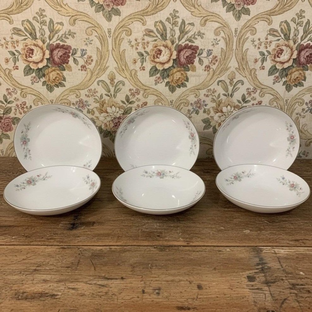 Florentine Fantasia Floral Dessert Bowls, Set Of 6, Fine Bone China Dinnerware